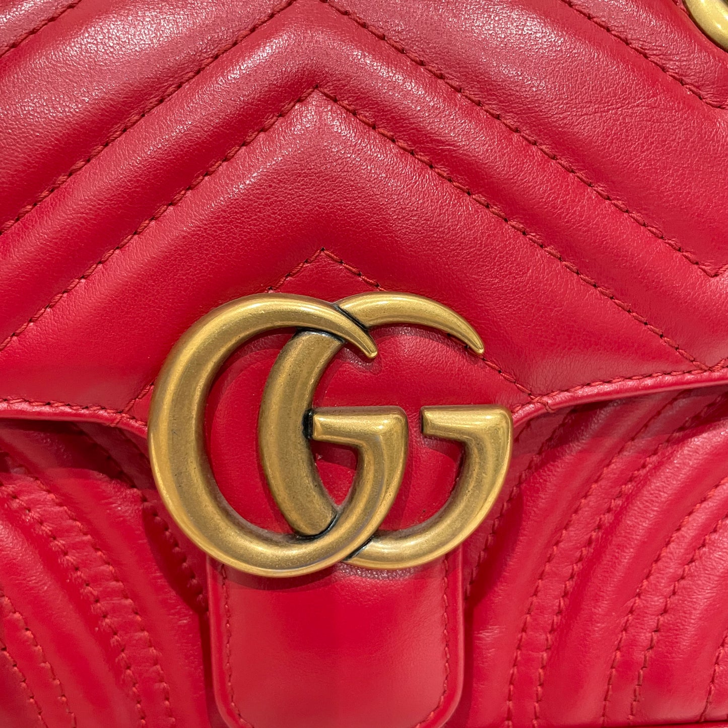 Gucci Red Leather Mini Marmont Shoulder Bag Sku# 80275