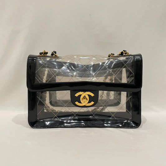 Chanel Black Clear PVC Maxi Flap Shoulder Bag  Sku# 80126