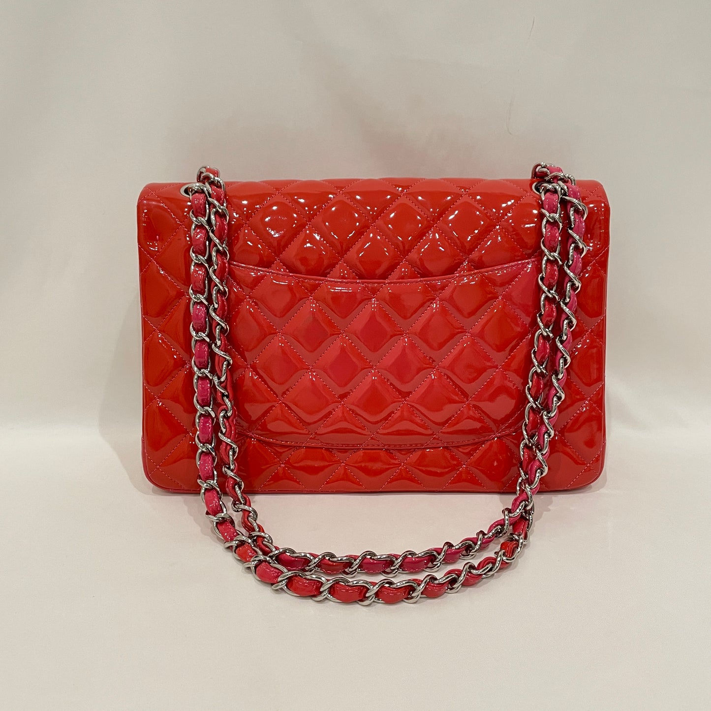 Chanel Orange Pink Patent Leather Jumbo Double Flap Shoulder Bag Sku# 79691