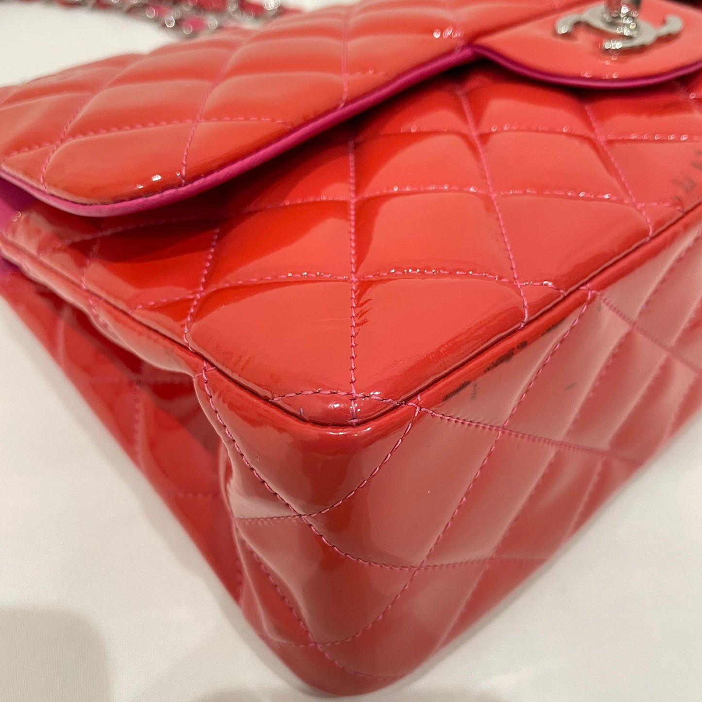 Chanel Orange Pink Patent Leather Jumbo Double Flap Shoulder Bag Sku# 79691