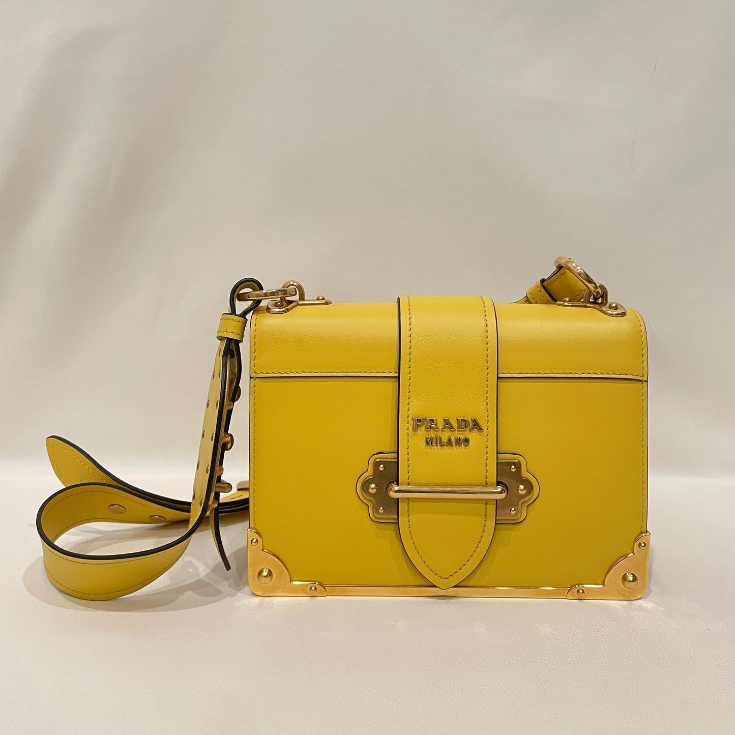 Prada Yellow City Calf Leather Saffiano Cahier Shoulder Bag Sku# 79976