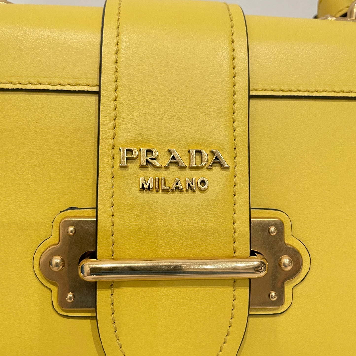 Prada Yellow City Calf Leather Saffiano Cahier Shoulder Bag Sku# 79976