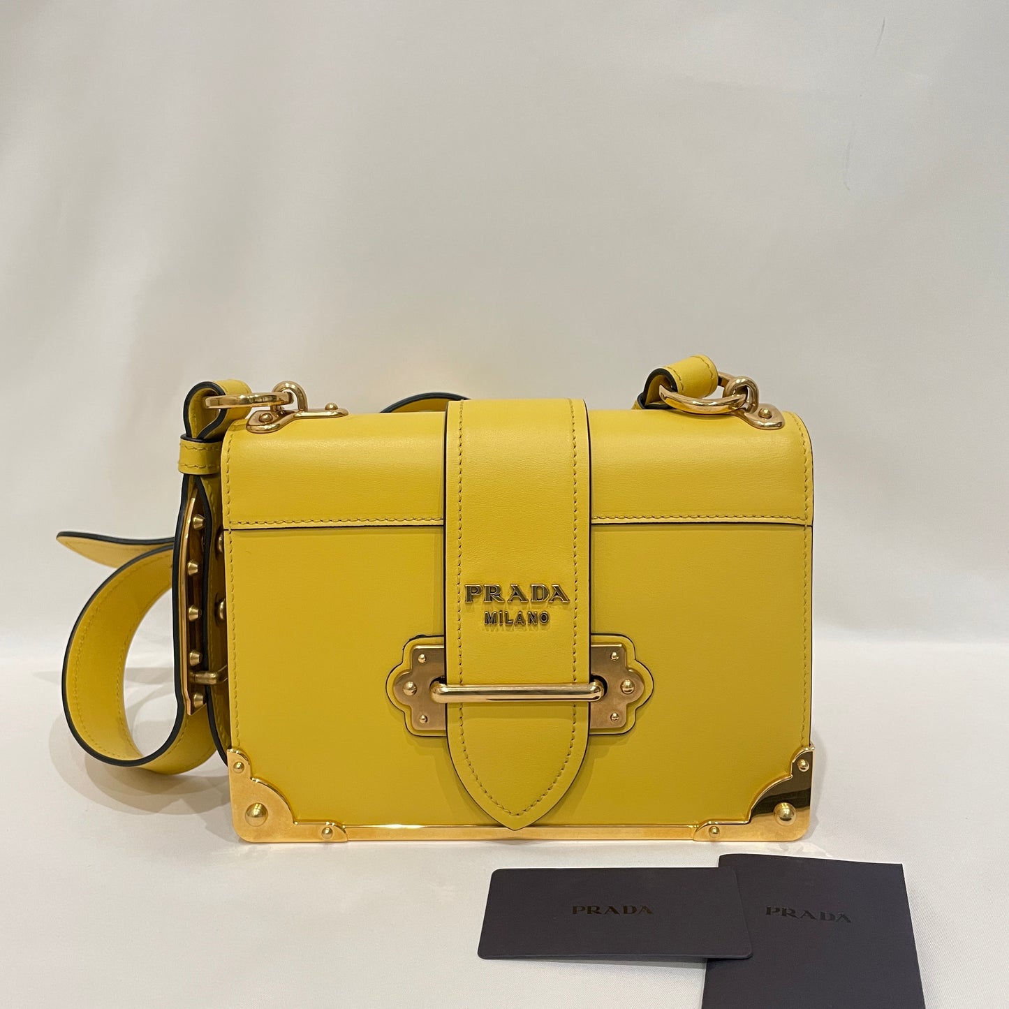 Prada Yellow City Calf Leather Saffiano Cahier Shoulder Bag Sku# 79976