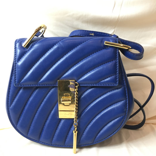 Chole Blue Leather Calfskin Drew Shoulder Bag Sku# 71921