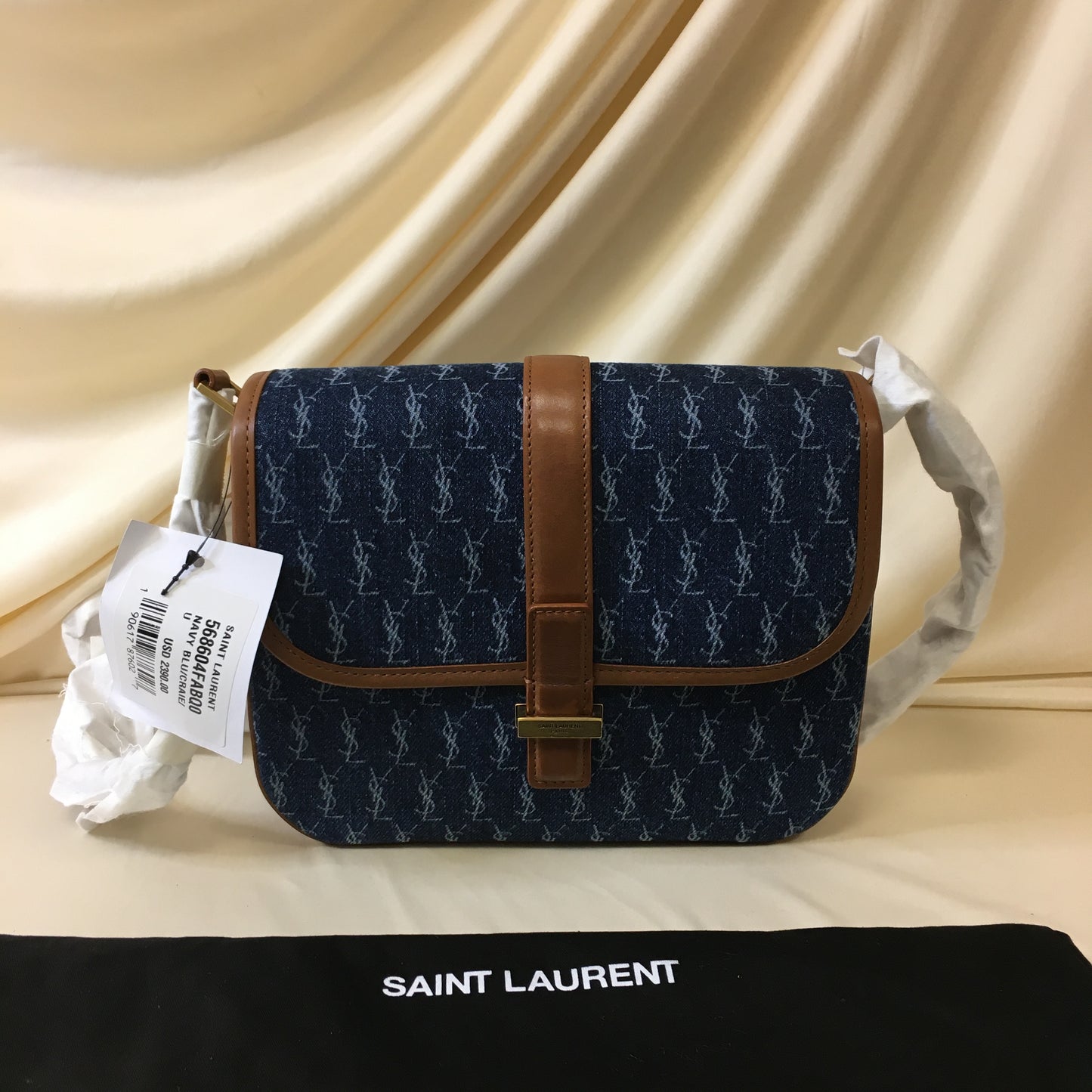 Yves Saint Laurent Navy Small Le Monogramme Denim Shoulder Bag Sku# 65756