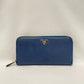 Prada Blue Saffiano Leather Zip Around Long Wallet Sku# 80350