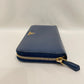 Prada Blue Saffiano Leather Zip Around Long Wallet Sku# 80350