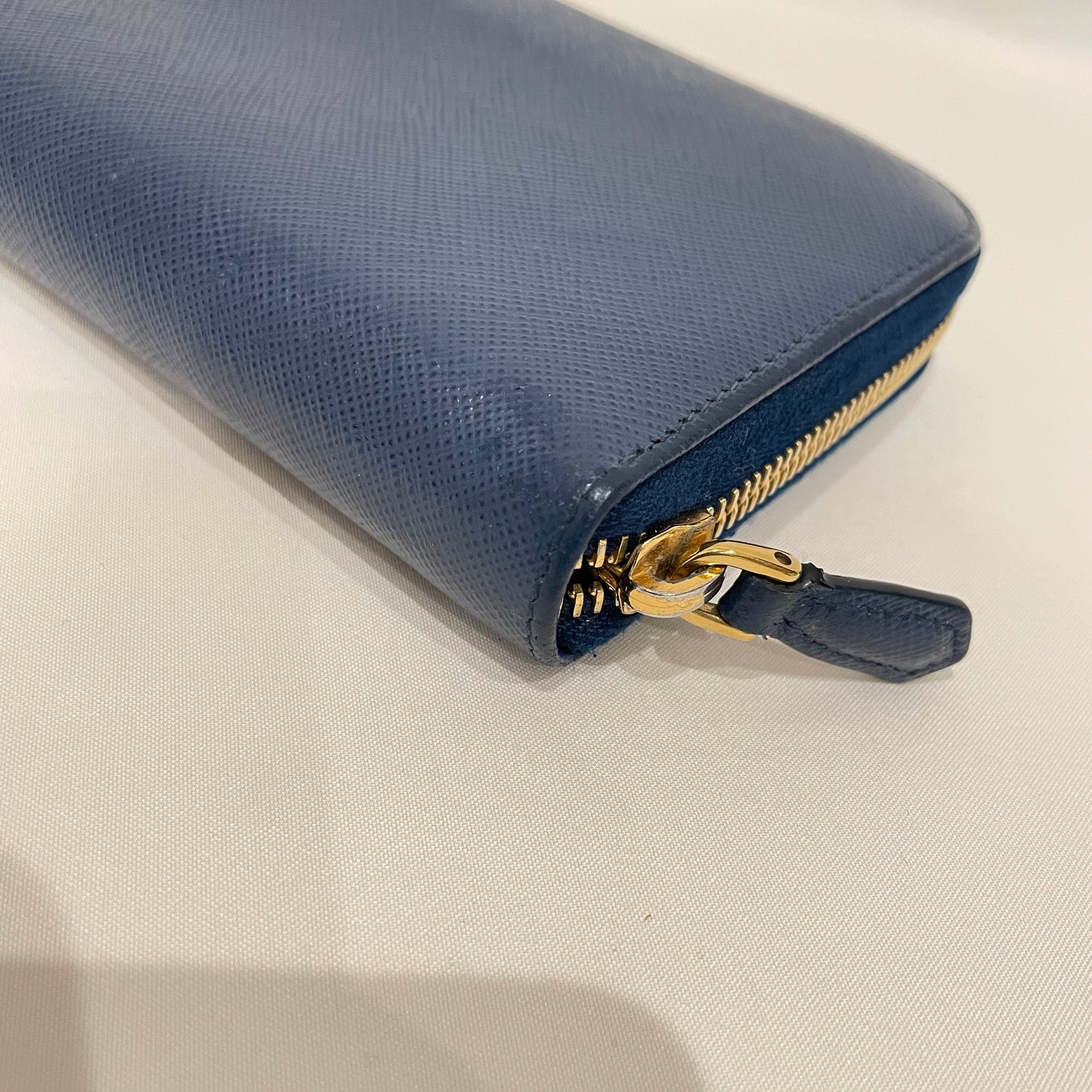 Prada Blue Saffiano Leather Zip Around Long Wallet Sku# 80350