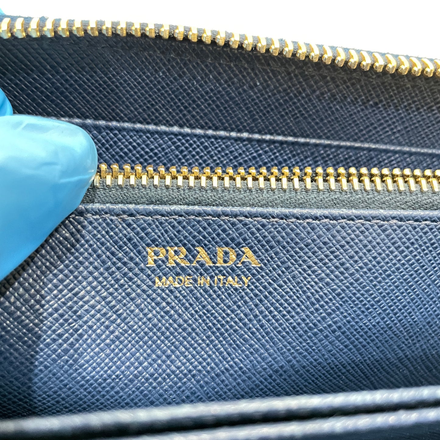 Prada Blue Saffiano Leather Zip Around Long Wallet Sku# 80350