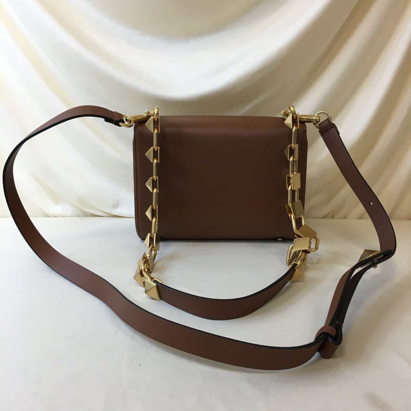 Valentino Brown Leather V Logo Shoulder Bag Sku# 68881