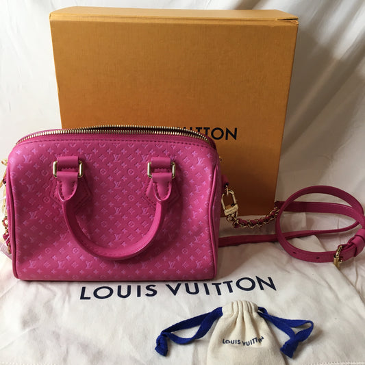 Louis Vuitton Pink Leather Nanogram Speedy 20 Bandouliere Satchel Sku# 71904