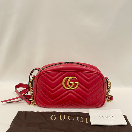 Gucci Red Leather Marmont Camera Crossbody Bag Sku# 80418