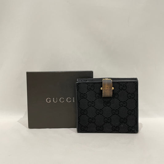 Gucci Black GG Canvas Bifold Wallet Sku# 80411