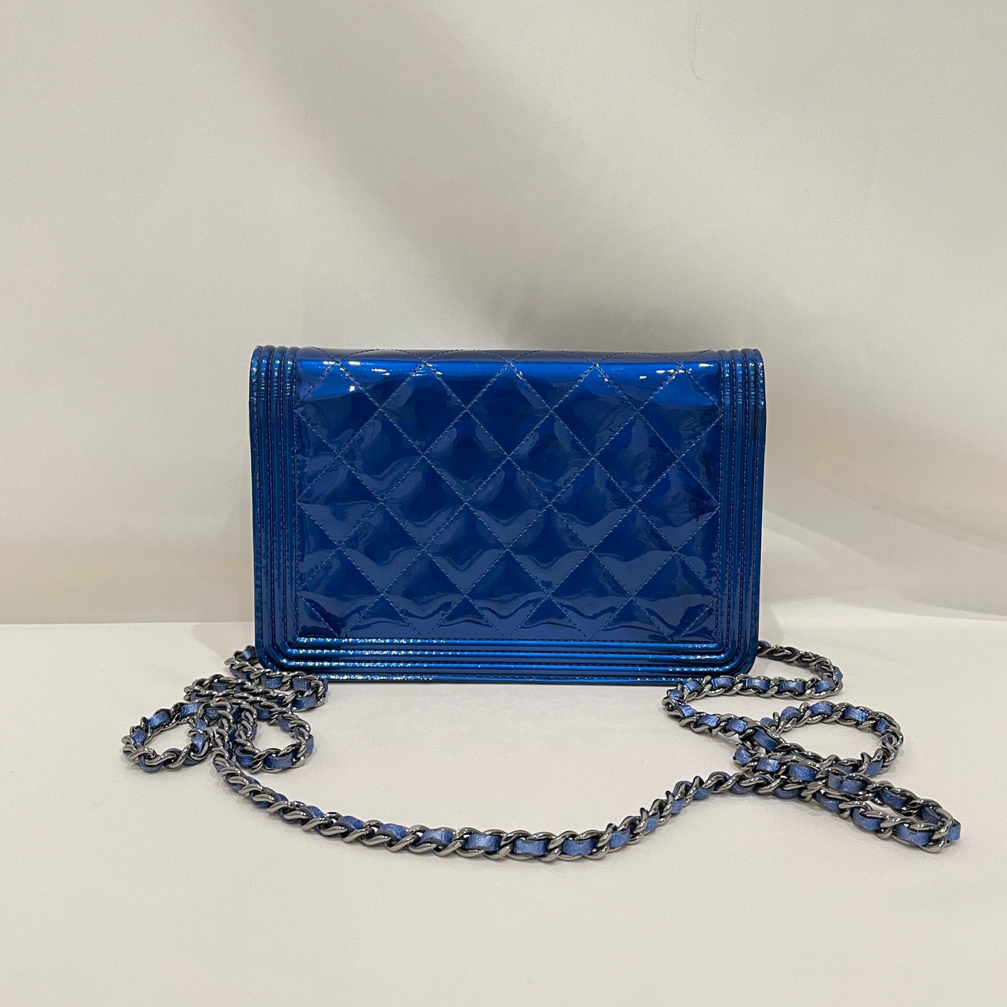 Chanel Blue Patent Boy Wallet On Chain Sku# 80530