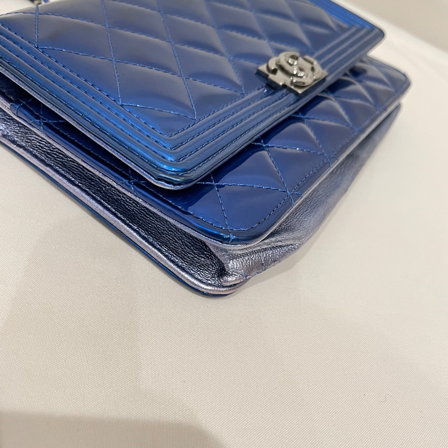 Chanel Blue Patent Boy Wallet On Chain Sku# 80530