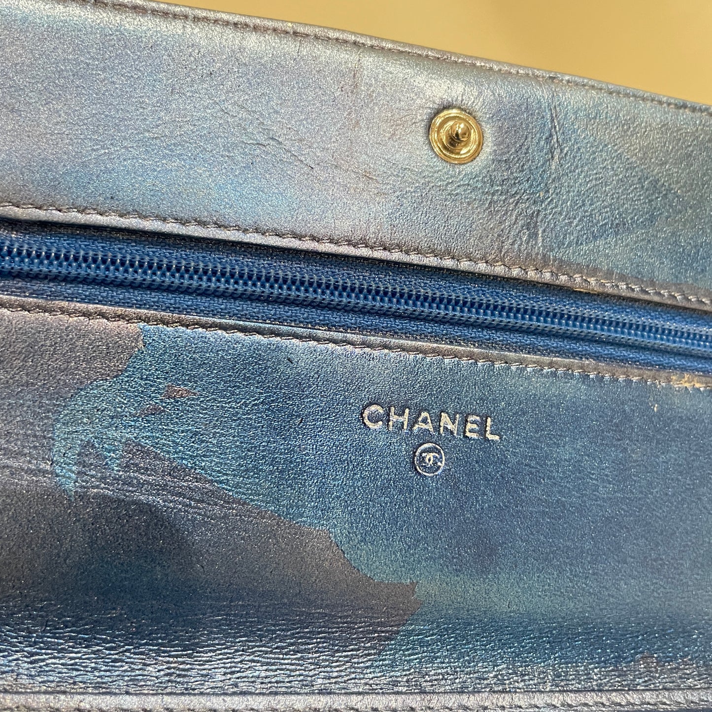 Chanel Blue Patent Boy Wallet On Chain Sku# 80530