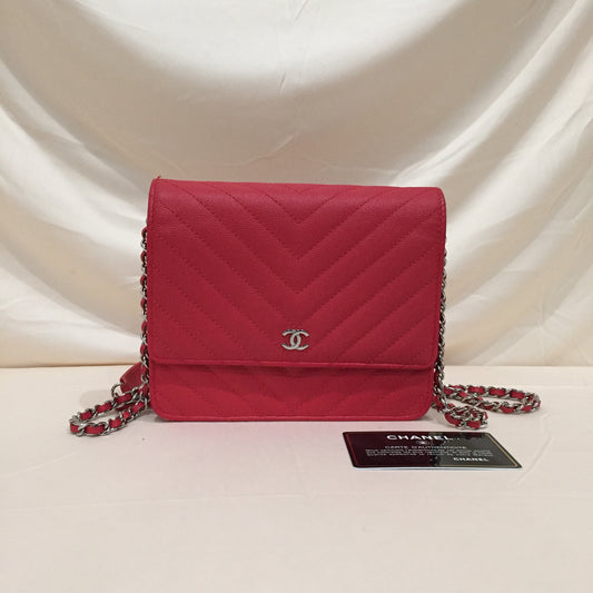 Chanel Red Caviar Square Wallet On Chain Sku# 71806