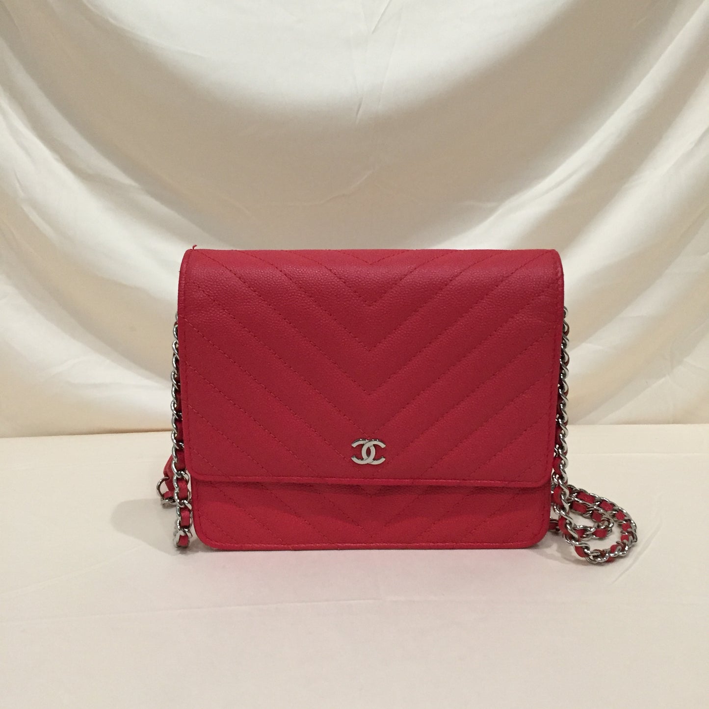 Chanel Red Caviar Square Wallet On Chain Sku# 71806