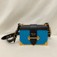 Prada Blue Black City Calfskin Saffiano Cahier Shoulder Bag Sku# 79974