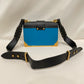 Prada Blue Black City Calfskin Saffiano Cahier Shoulder Bag Sku# 79974