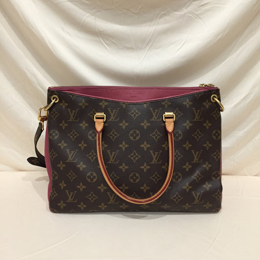 Louis Vuitton Monogram Coated Canvas Pink Pallas MM With Strap Top Handle Bag Sku# 72007