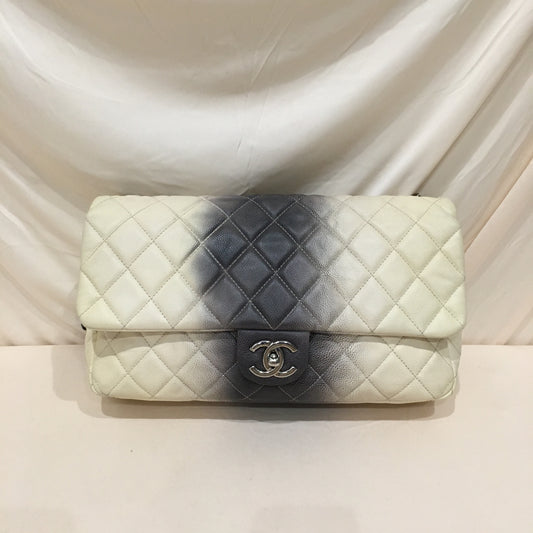 Chanel White Grey Caviar Ombre Stripe Large Shoulder Bag Sku# 76336