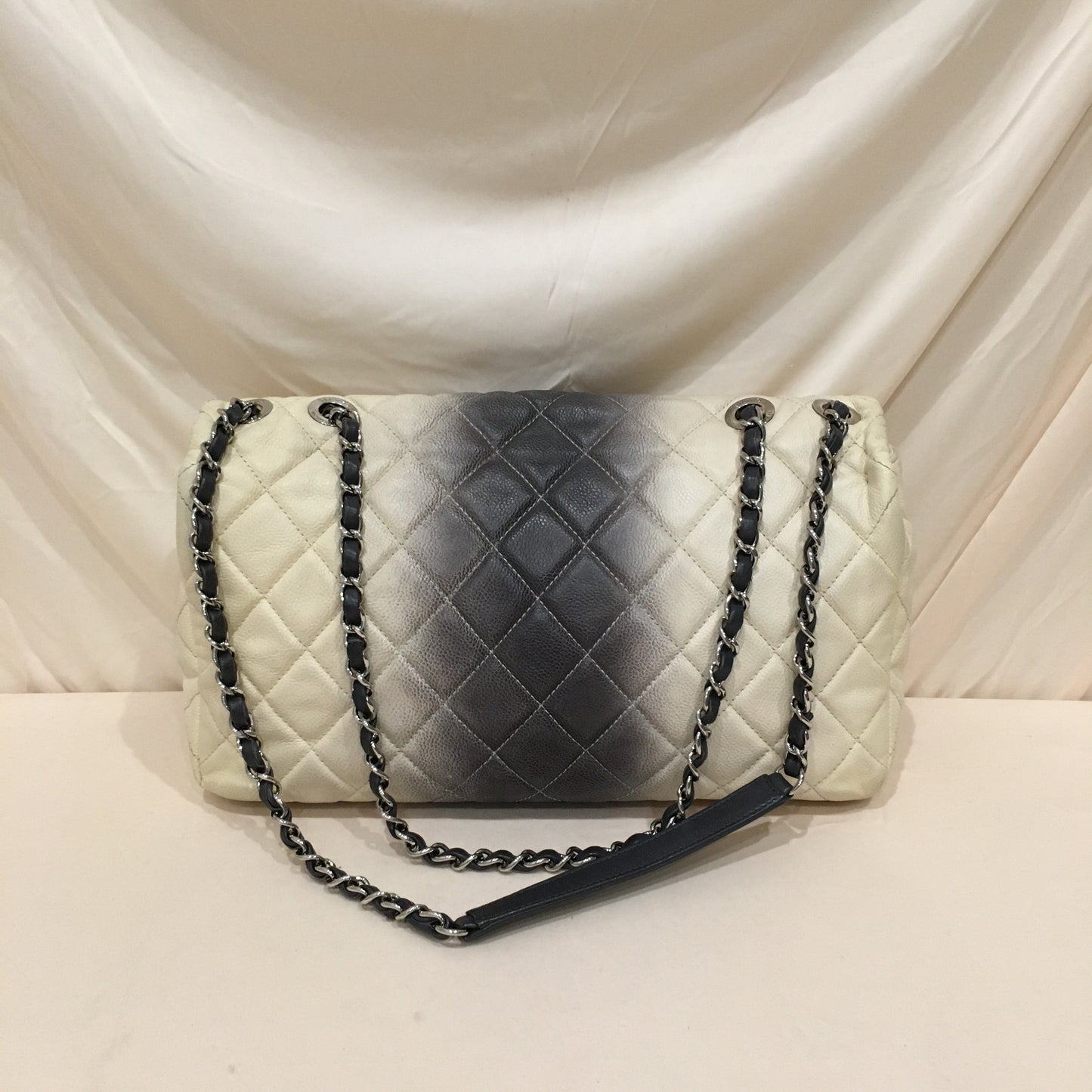 Chanel White Grey Caviar Ombre Stripe Large Shoulder Bag Sku# 76336