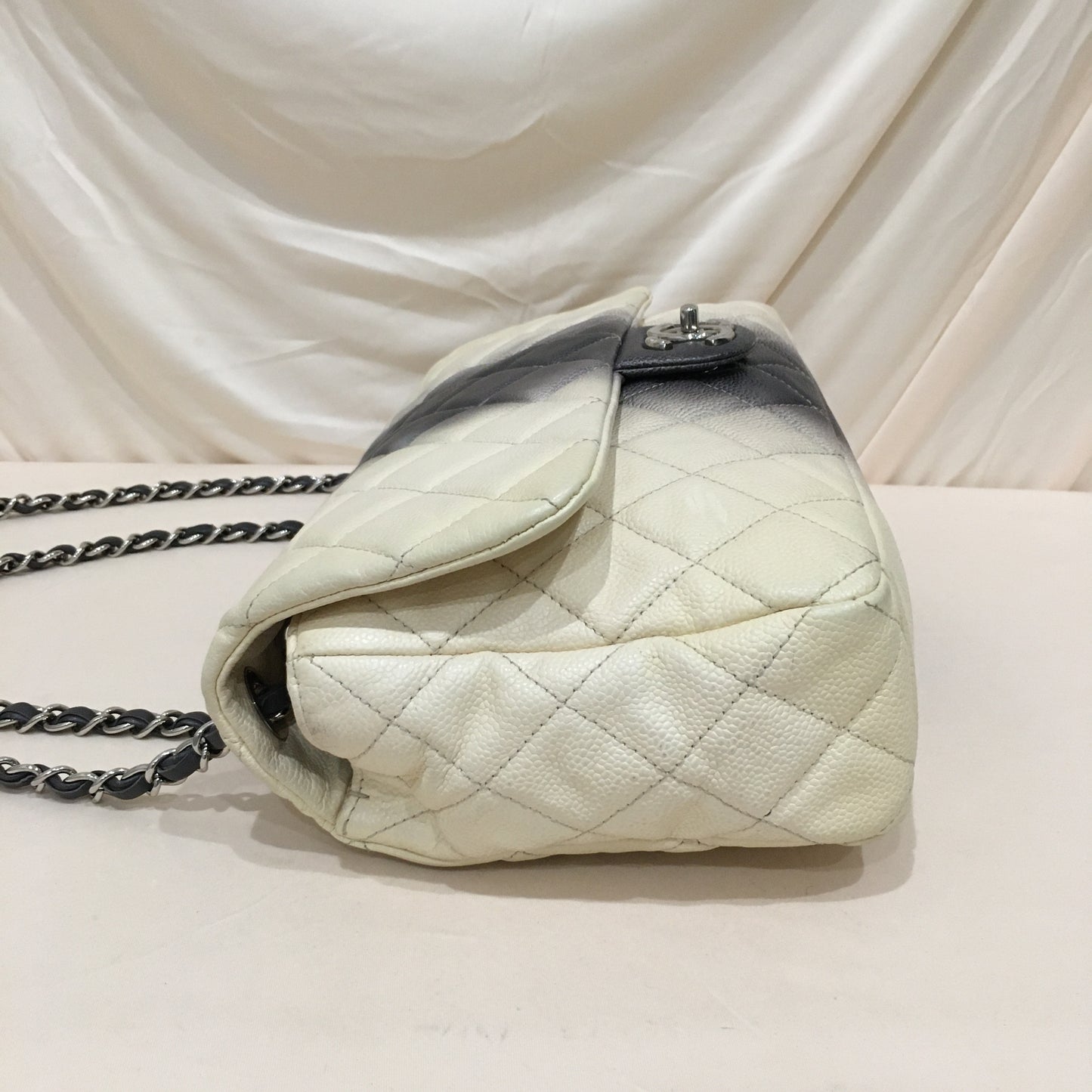 Chanel White Grey Caviar Ombre Stripe Large Shoulder Bag Sku# 76336