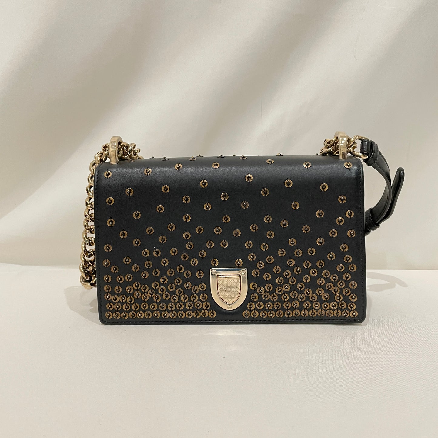 Dior Black Gold Stud Diorama Leather Shoulder Bag Sku#80766