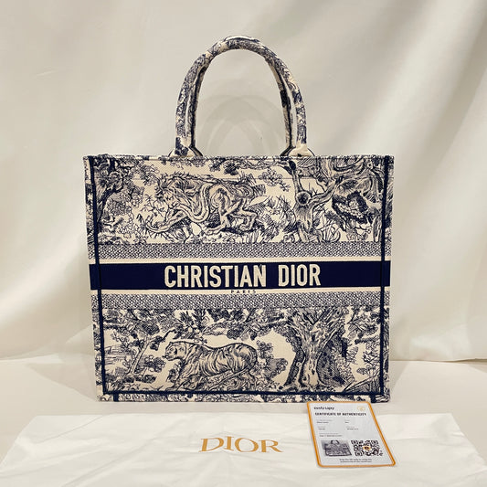 Christian Dior Navy Canvas Embrodered Large Book Tote Sku#80328