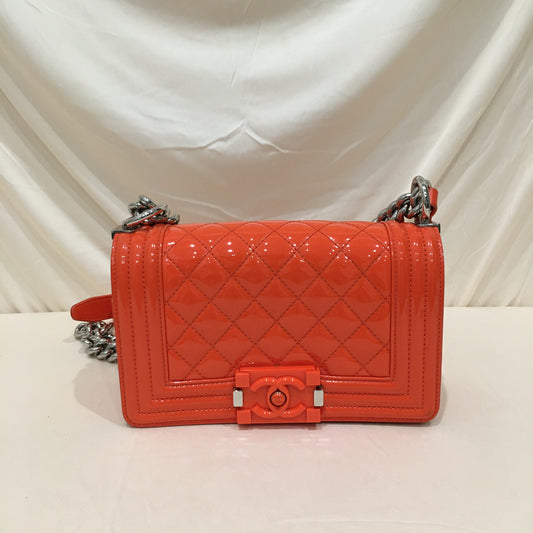 Chanel Orange Small Leboy Patent Leather Chain Shoulder Bag Sku# 72708