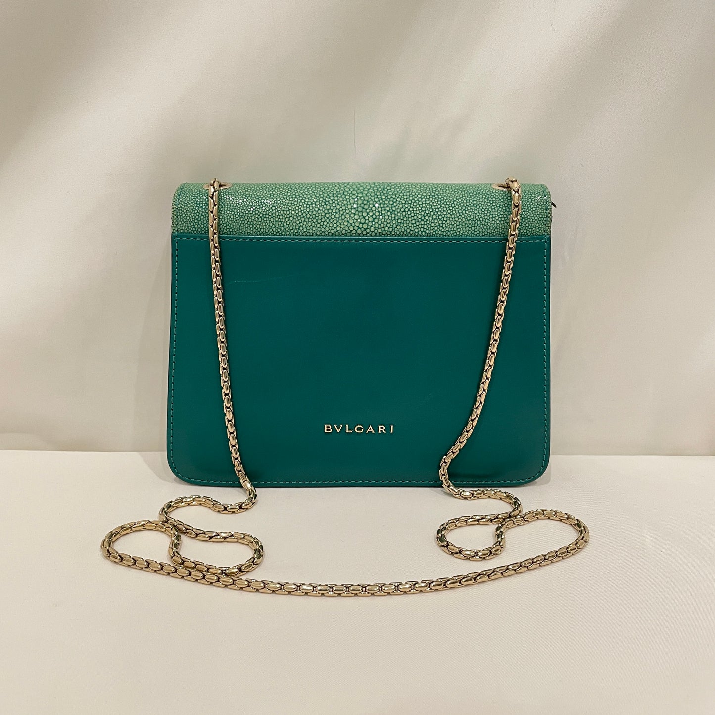 Bvlgari Green Leather Stingray Serpenti Forever Shoulder Bag Sku#80726