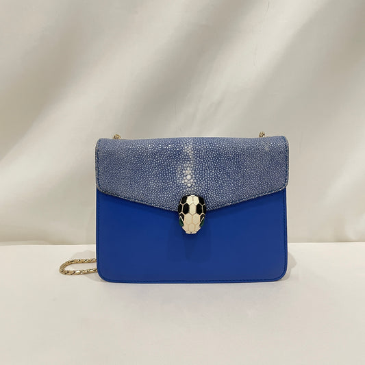 Bvlgari Blue Leather Stingray Serpenti Forever Shoulder Bag Sku#80767