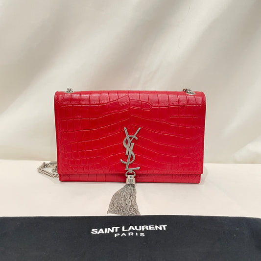 Yves Saint Laurent Red Croc Leather Tassel Kate Crossbody Bag Sku#80769