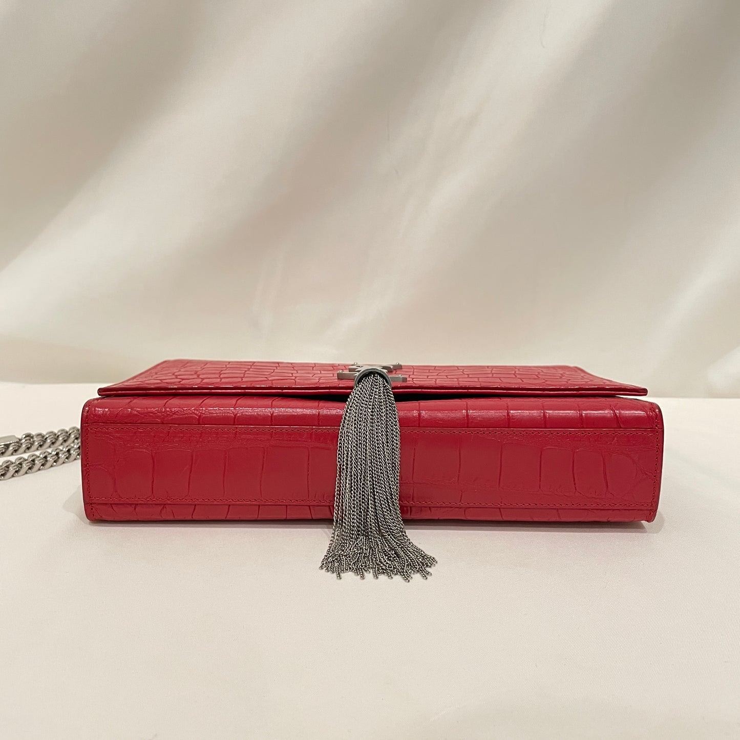 Yves Saint Laurent Red Croc Leather Tassel Kate Crossbody Bag Sku#80769