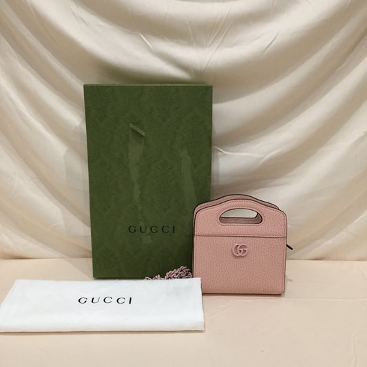 Gucci GG Pink Top Handle Bifold Chain Enamel Wallet Sku# 71982