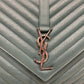 Yves Saint Laurent Green Calfskin Large Chevron College 2 Ways Shoulder Bag Sku#80637