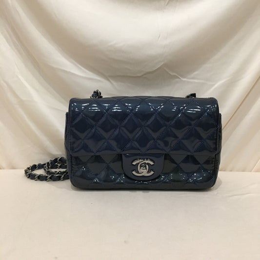 Chanel Navy Patent Mini Single Flap Crossbody Bag Sku# 77096