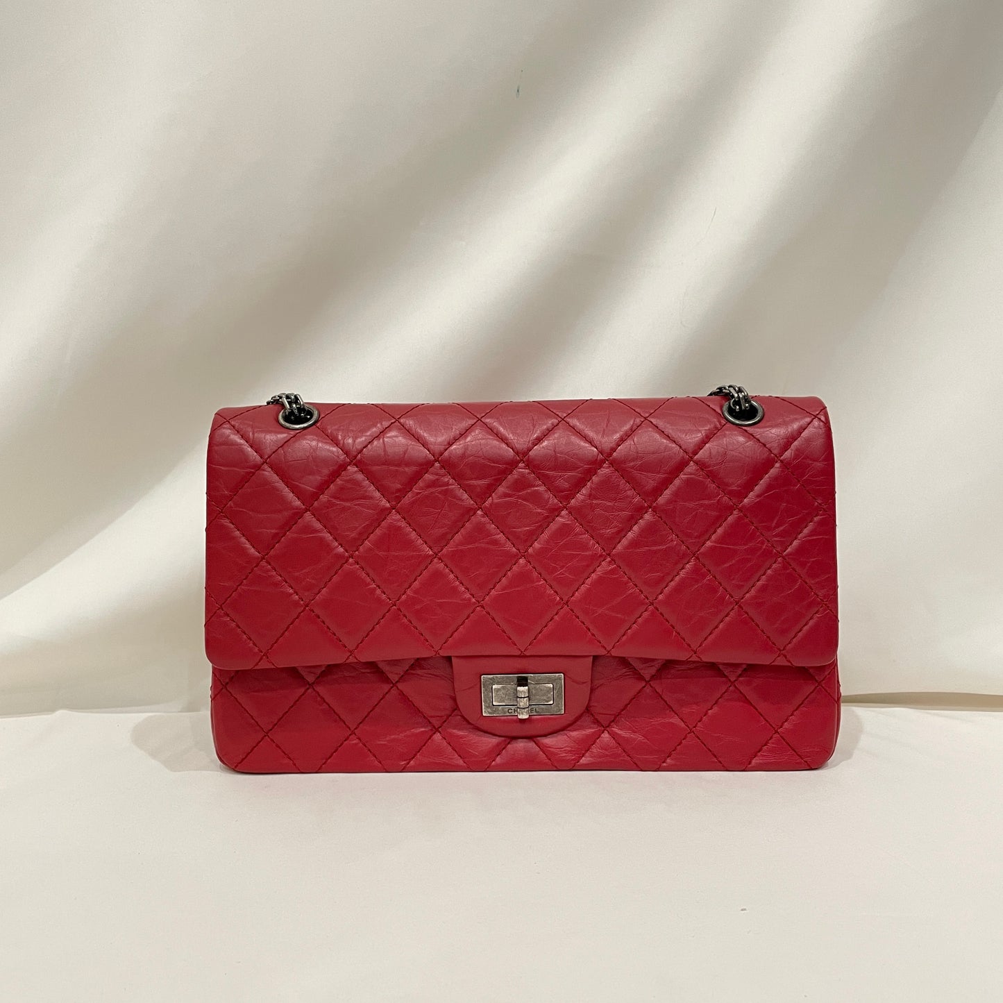 Chanel Red Leather 2.55 Reissue Double Flap Shoulder Bag Sku# 80825