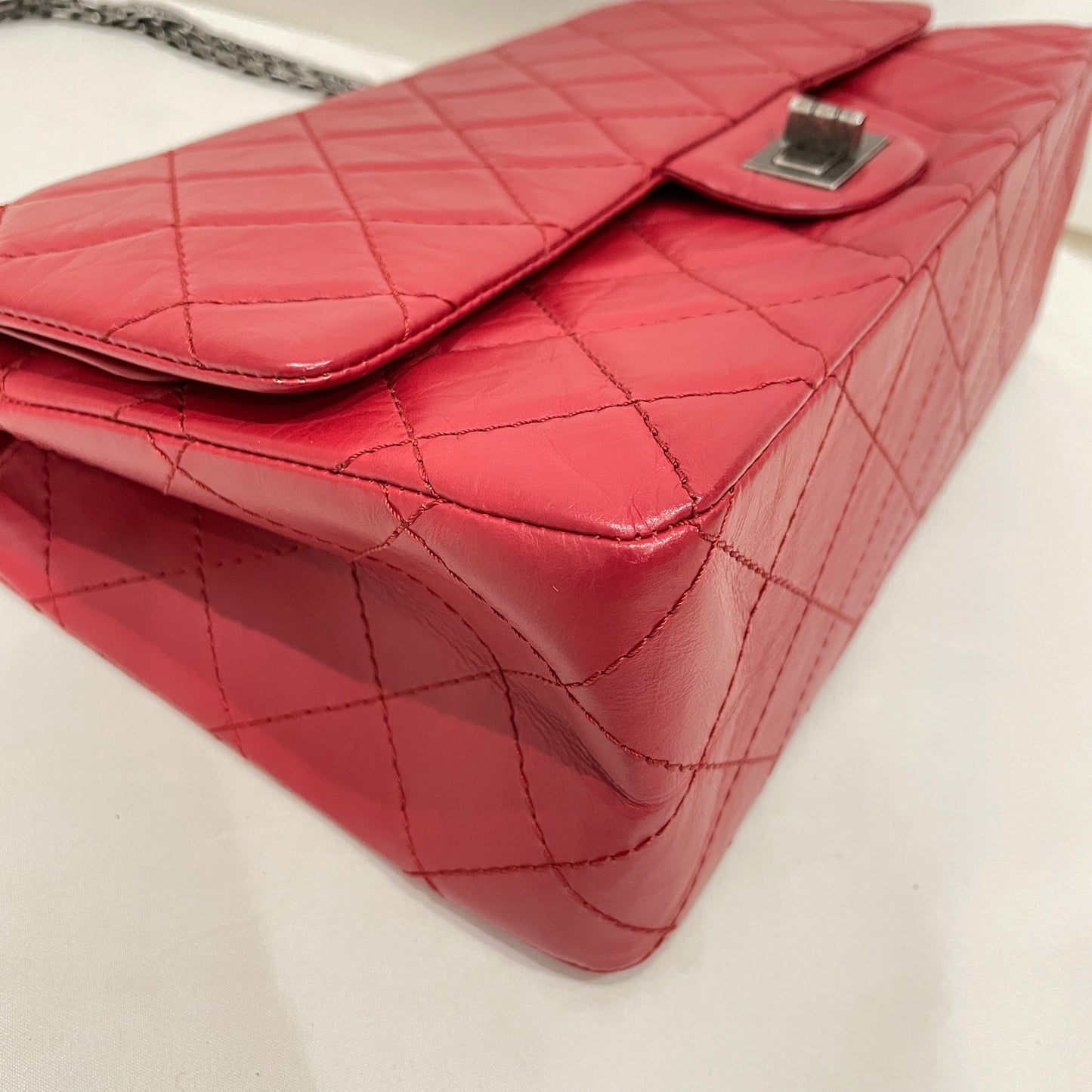 Chanel Red Leather 2.55 Reissue Double Flap Shoulder Bag Sku# 80825