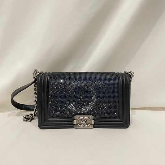 Chanel Black Old Medium Paris-Dallas Limited Edition Metallized Strass Boy Flap Bag Sku# 80846