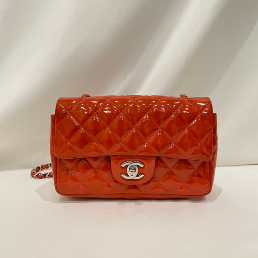 Chanel Orange Patent Small Single Flap Shoulder Bag Sku# 80845