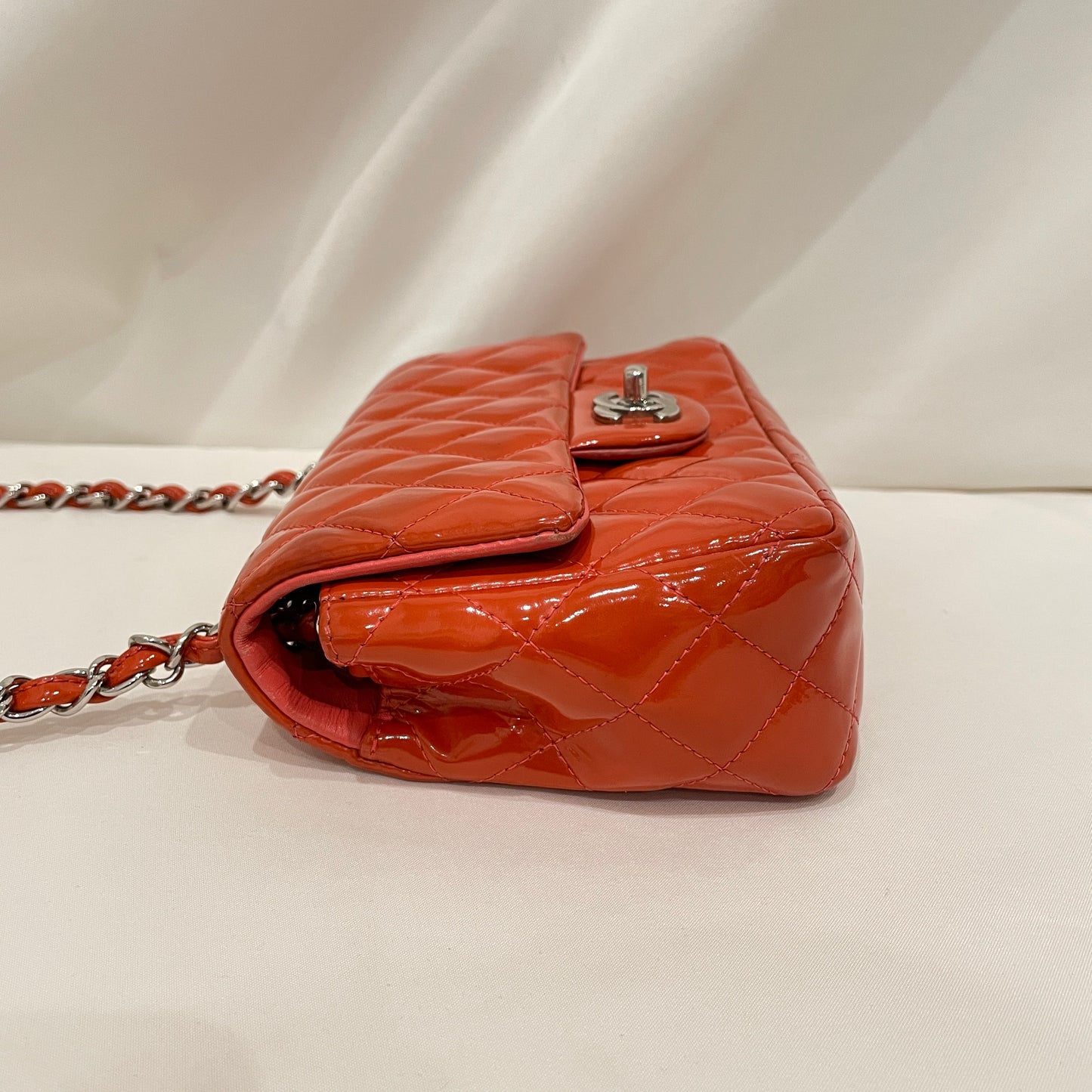 Chanel Orange Patent Small Single Flap Shoulder Bag Sku# 80845