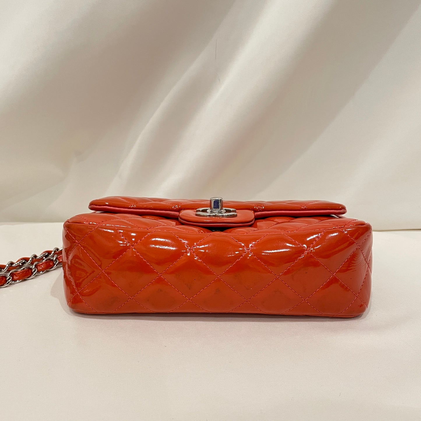 Chanel Orange Patent Small Single Flap Shoulder Bag Sku# 80845