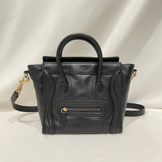 Celine Black Calfskin Nano Luggage 2-ways Shoulder Bag With Strap Sku# 80866