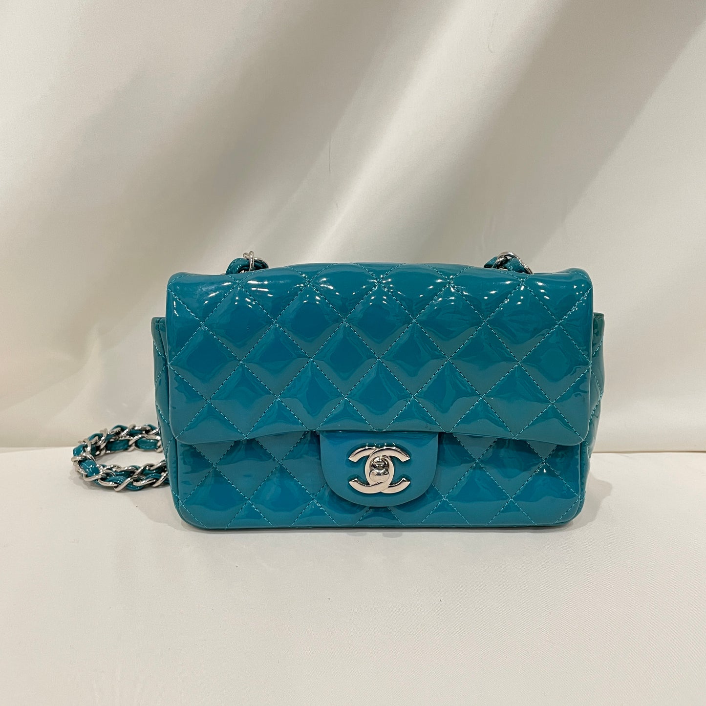 Chanel Blue Patent Small Single Flap Shoulder Bag Sku# 80817