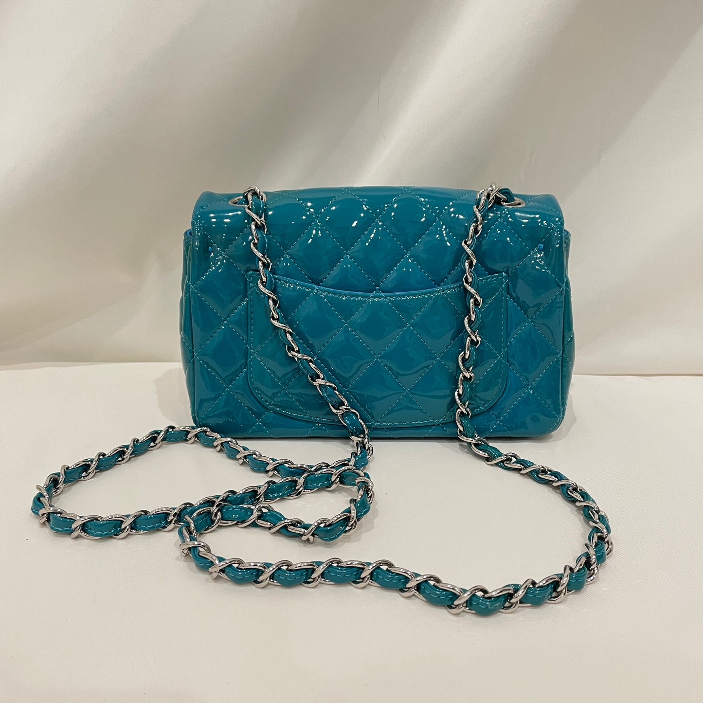 Chanel Blue Patent Small Single Flap Shoulder Bag Sku# 80817