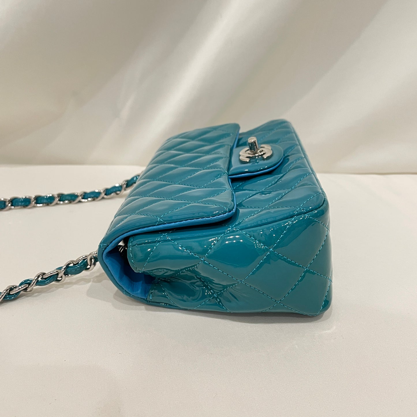 Chanel Blue Patent Small Single Flap Shoulder Bag Sku# 80817