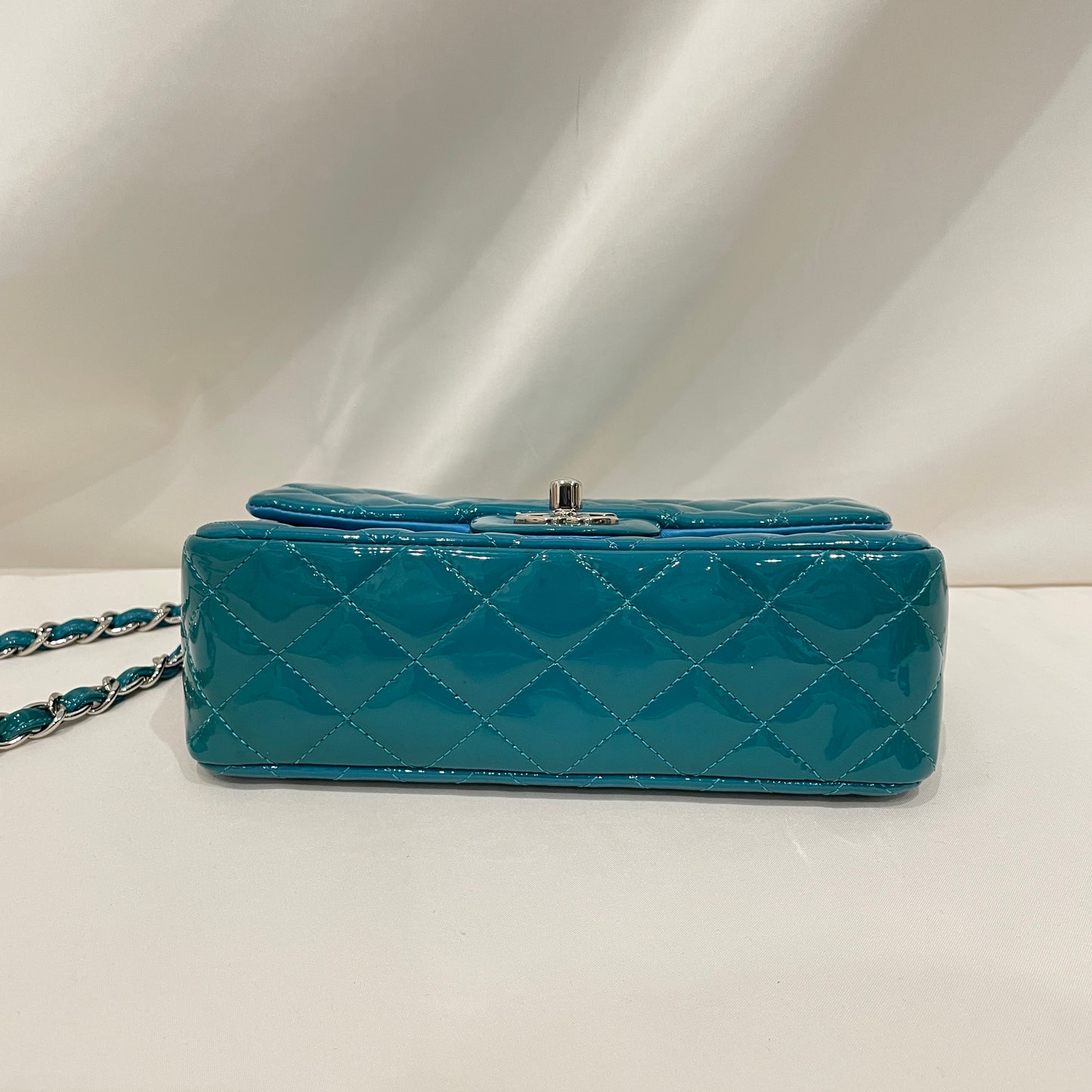 Chanel Blue Patent Small Single Flap Shoulder Bag Sku# 80817