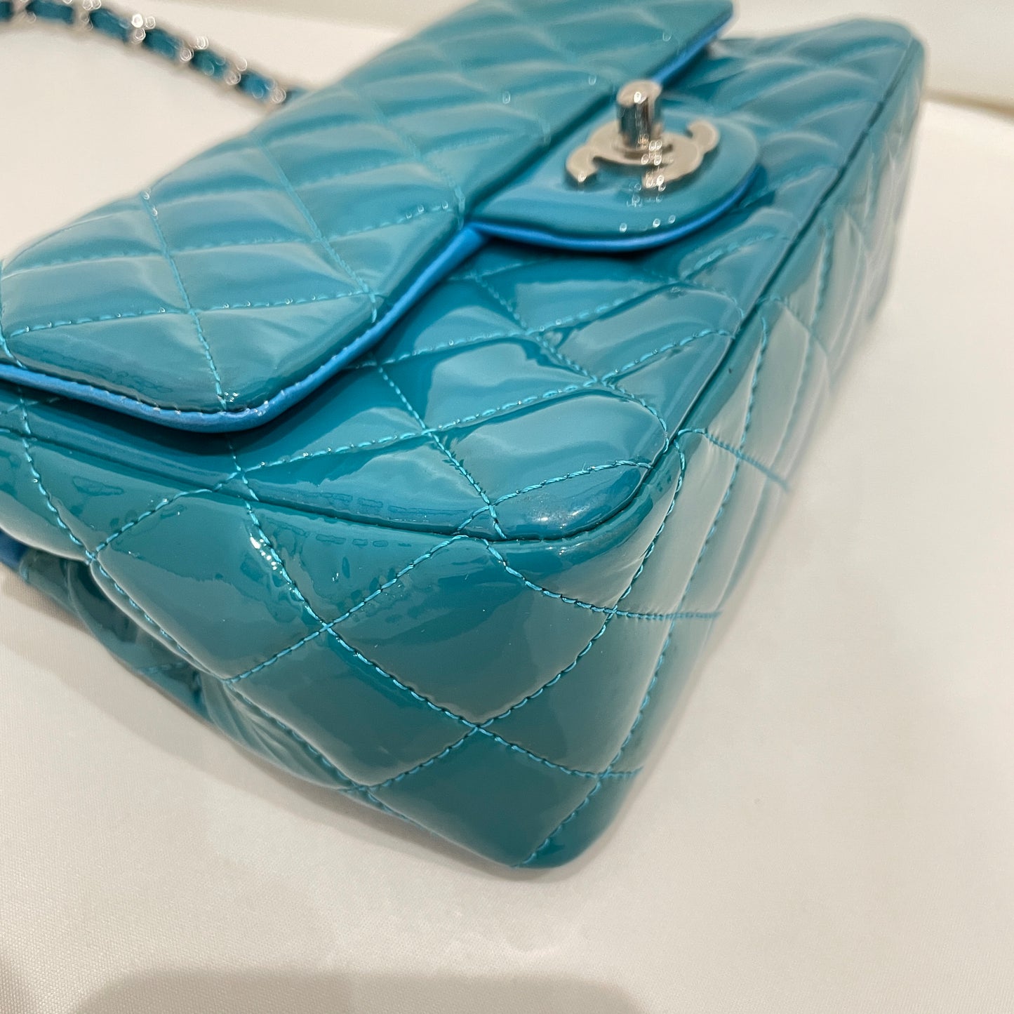 Chanel Blue Patent Small Single Flap Shoulder Bag Sku# 80817